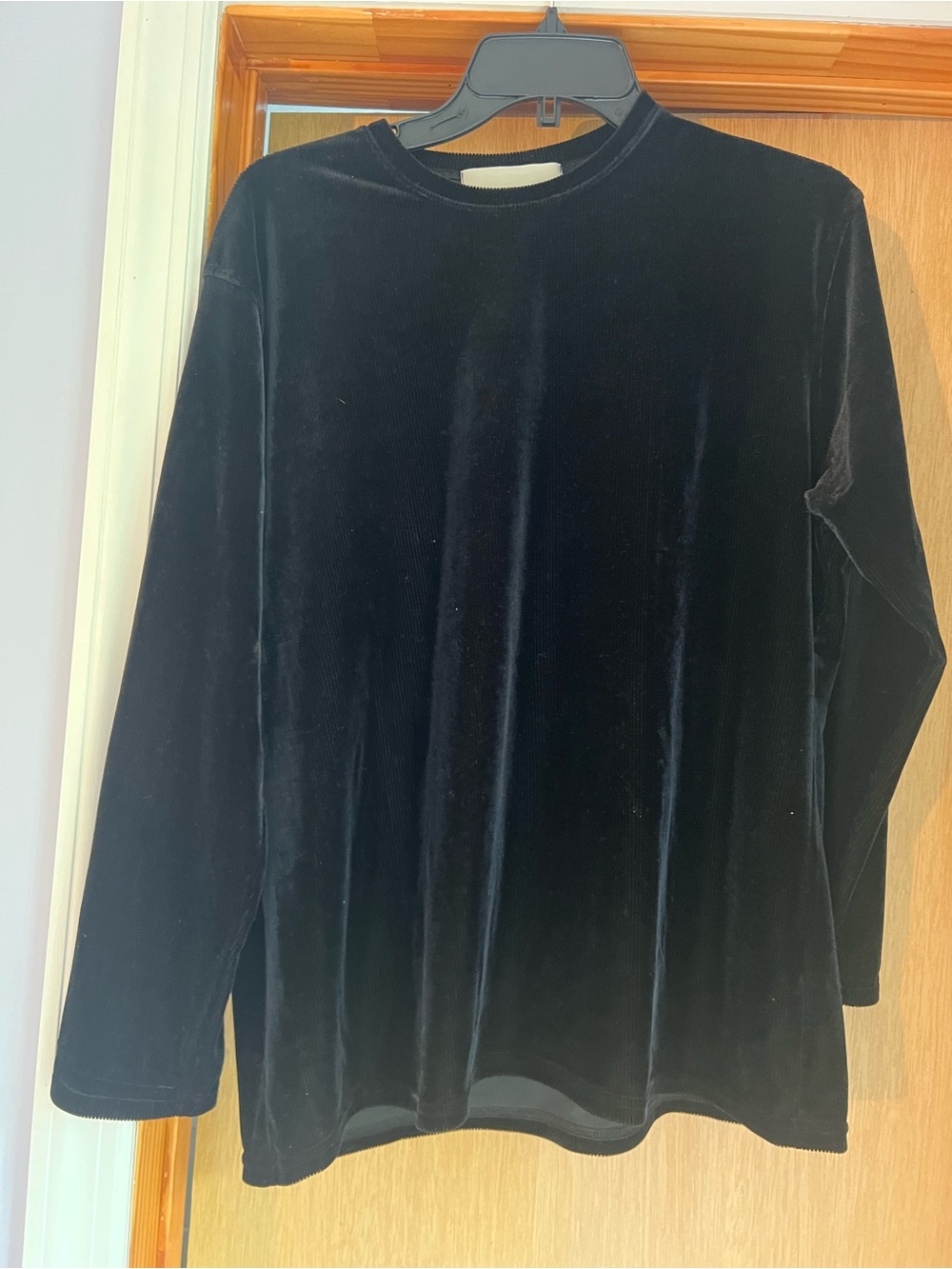 VWomen's Black Velvet Long-Sleeve Crewneck Top - Classic Luxe
